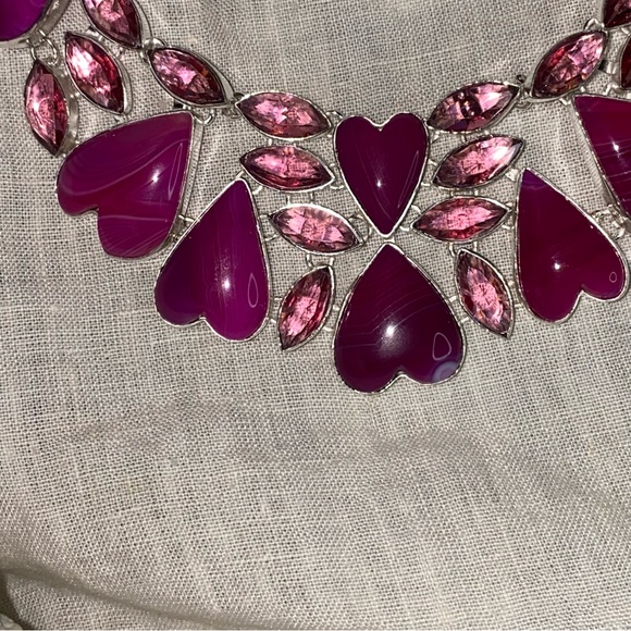 Sweet heart Botswana Agate + Pink Topaz exotic gemstone double tiered necklace - Picture 4 of 13